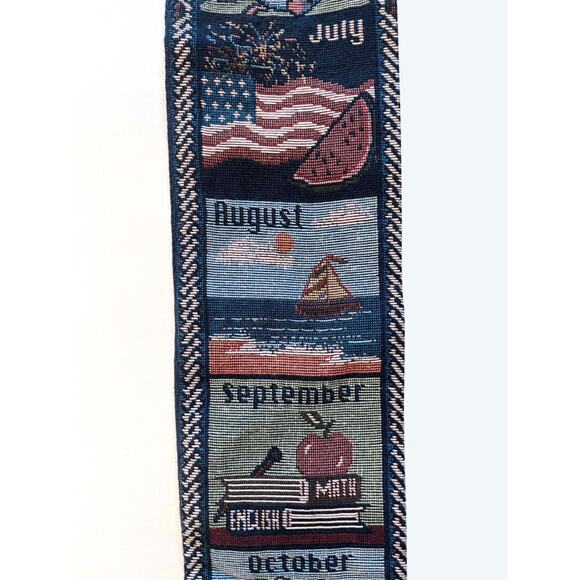 Vintage Tapestry Wallhanging Monthly Seasons Calendar 36"x4" Tassels Rod Pocket - Picture 4 of 8